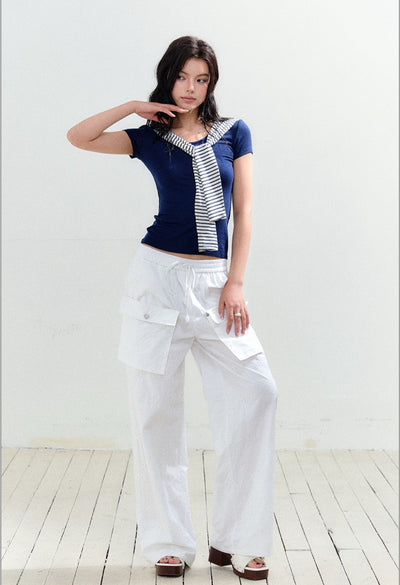 Fake Two-piece Shawl Slimming T-shirt AGM0167