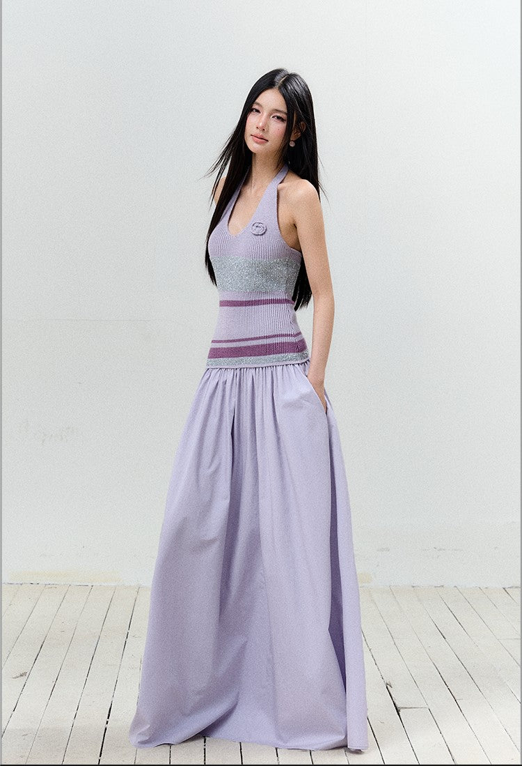 Bright Silk Halter Neck Backless Dress AGM0152