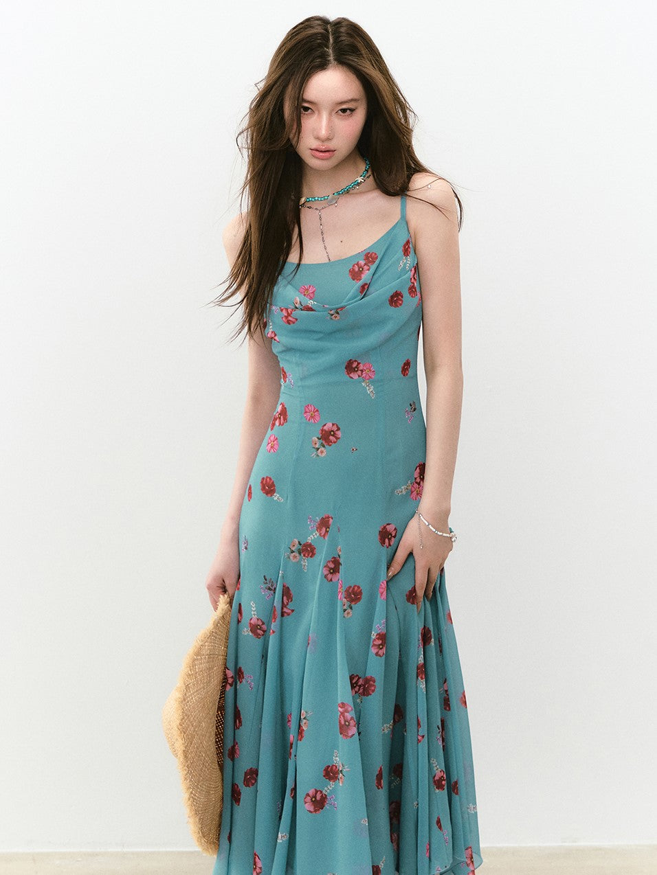 Swing Collar Flower Suspender Dress VIA0273