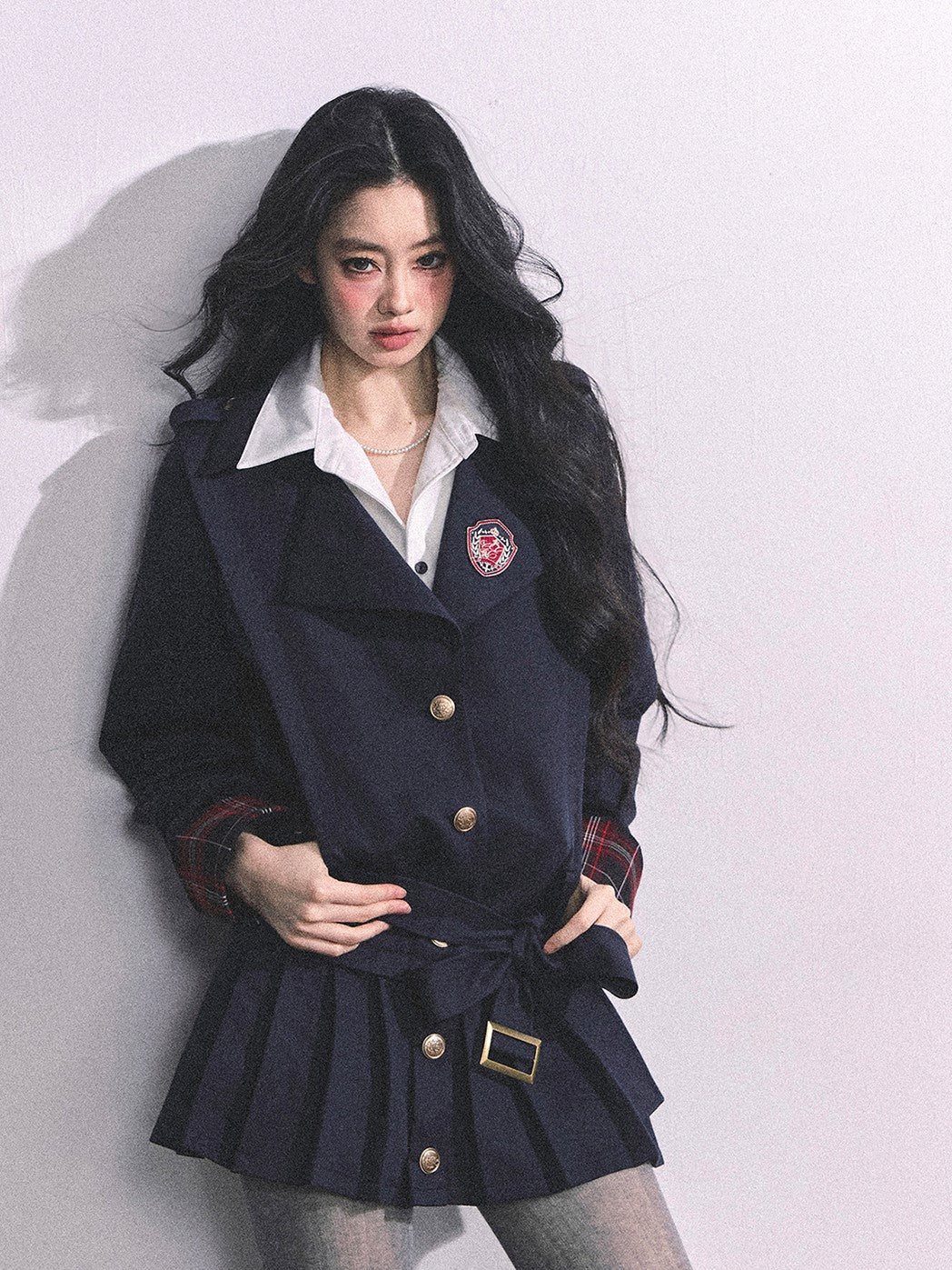 Fake Two-piece College Pleated Dress DIA0627