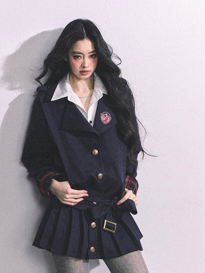 Fake Two-piece College Pleated Dress DIA0627