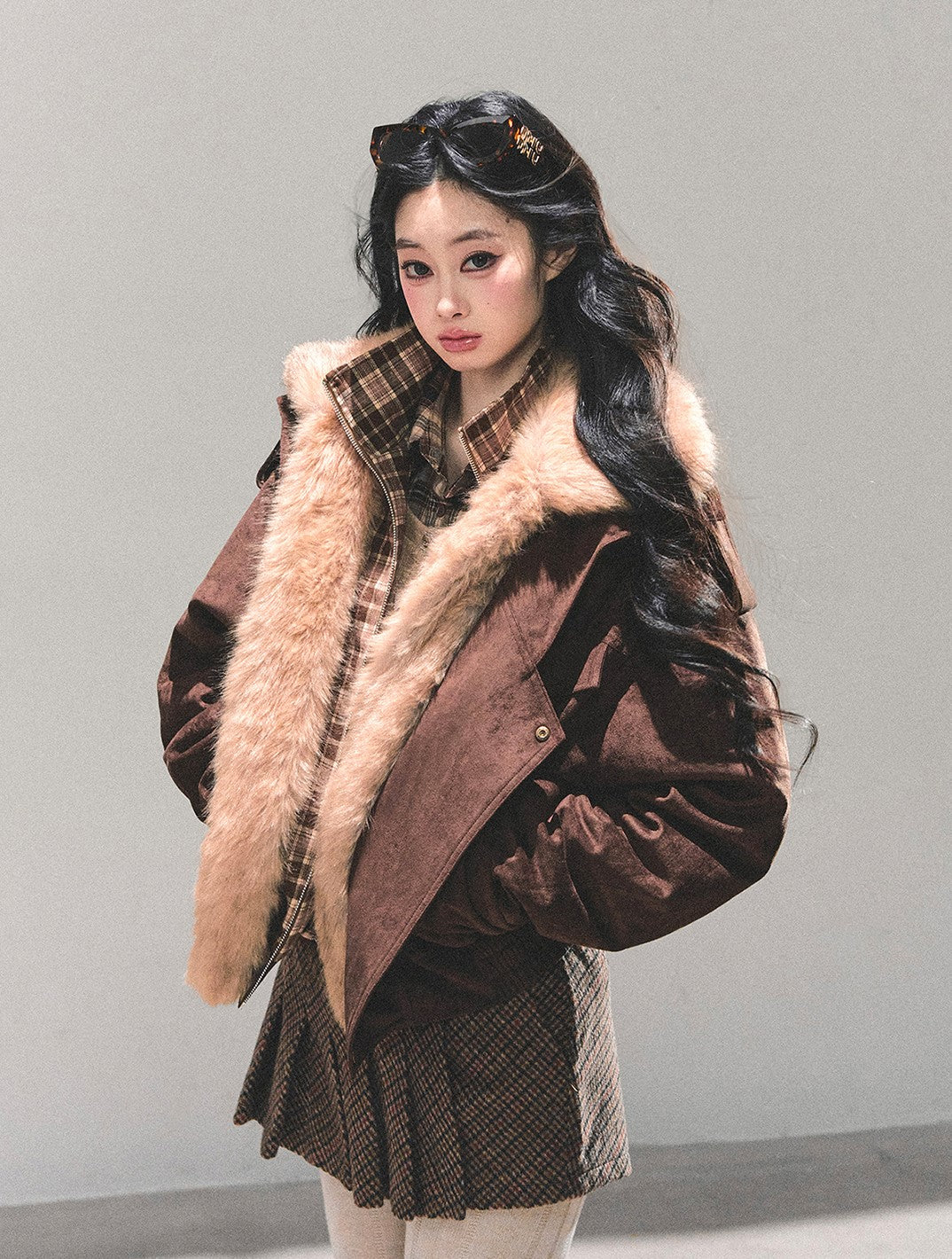 Faux Two-Piece American Style Plaid Jacket DIA0672