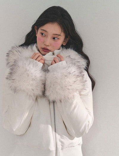 White Fur Hooded Down Jacket DIA0714