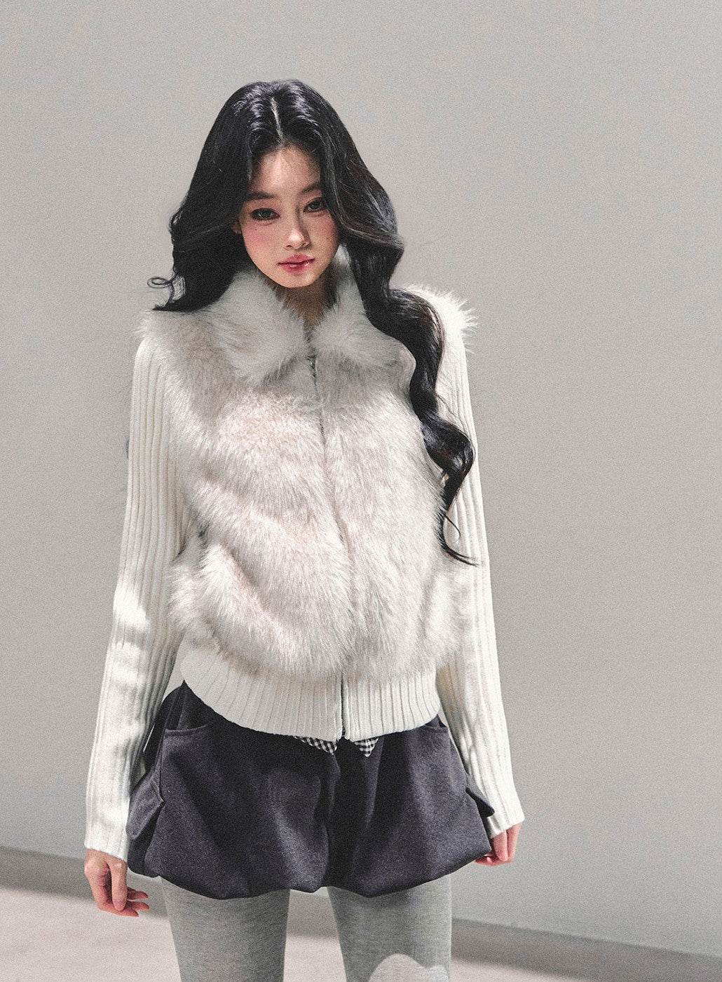 Faux Two-Piece Fur Knit Cardigan DIA0693