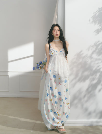 Floral Print Edge Lace Wide-Leg Pants SAL0176