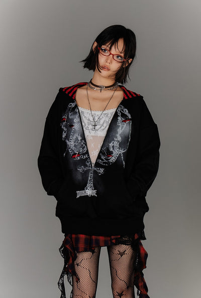 Fake Two-piece Striped Hooded Sweatshirt KIN0143