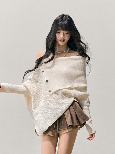 Off-shoulder Irregular Sweater DIA0721