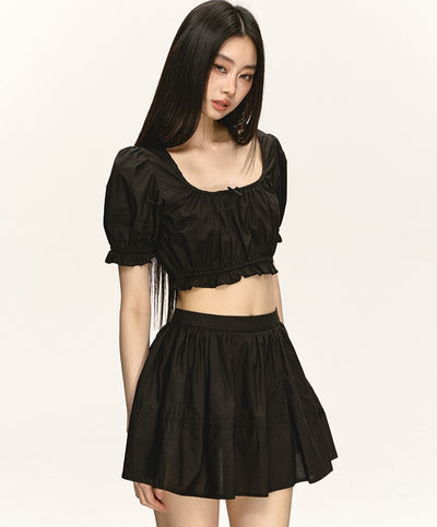 Puff Sleeve Shirt/High Waist Skirt ANA0032