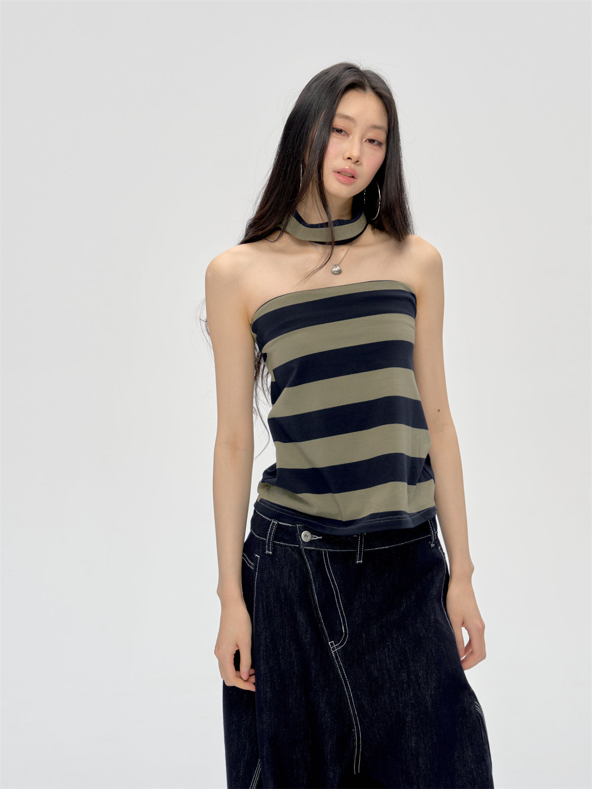 Halter Neck Wrap Striped Top CUR0210