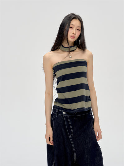 Halter Neck Wrap Striped Top CUR0210