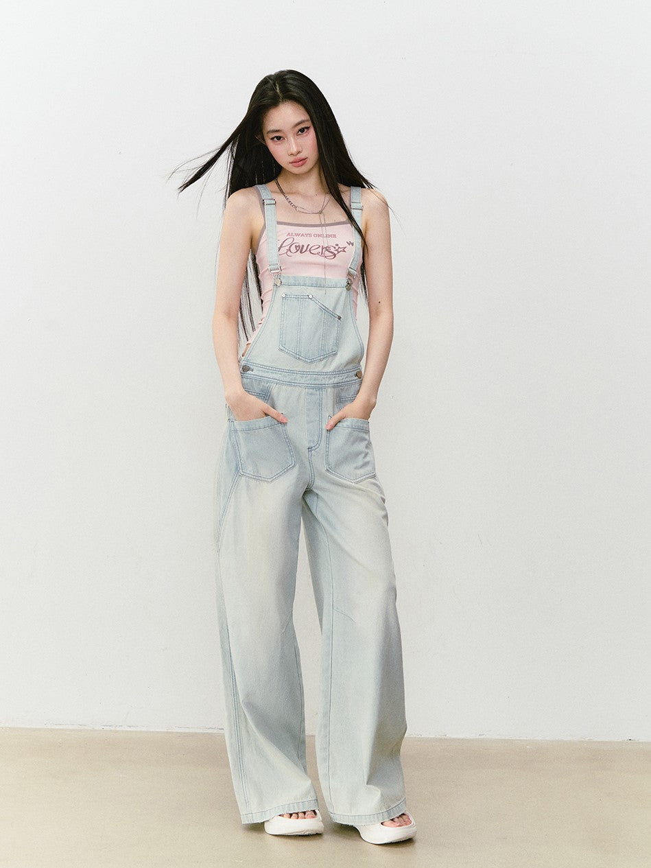 Light Blue Denim Casual Overalls Pants VIA0318