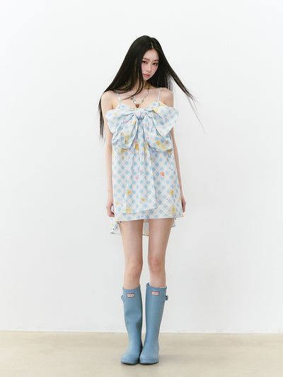 Plaid Flower Suspender Dress VIA0231