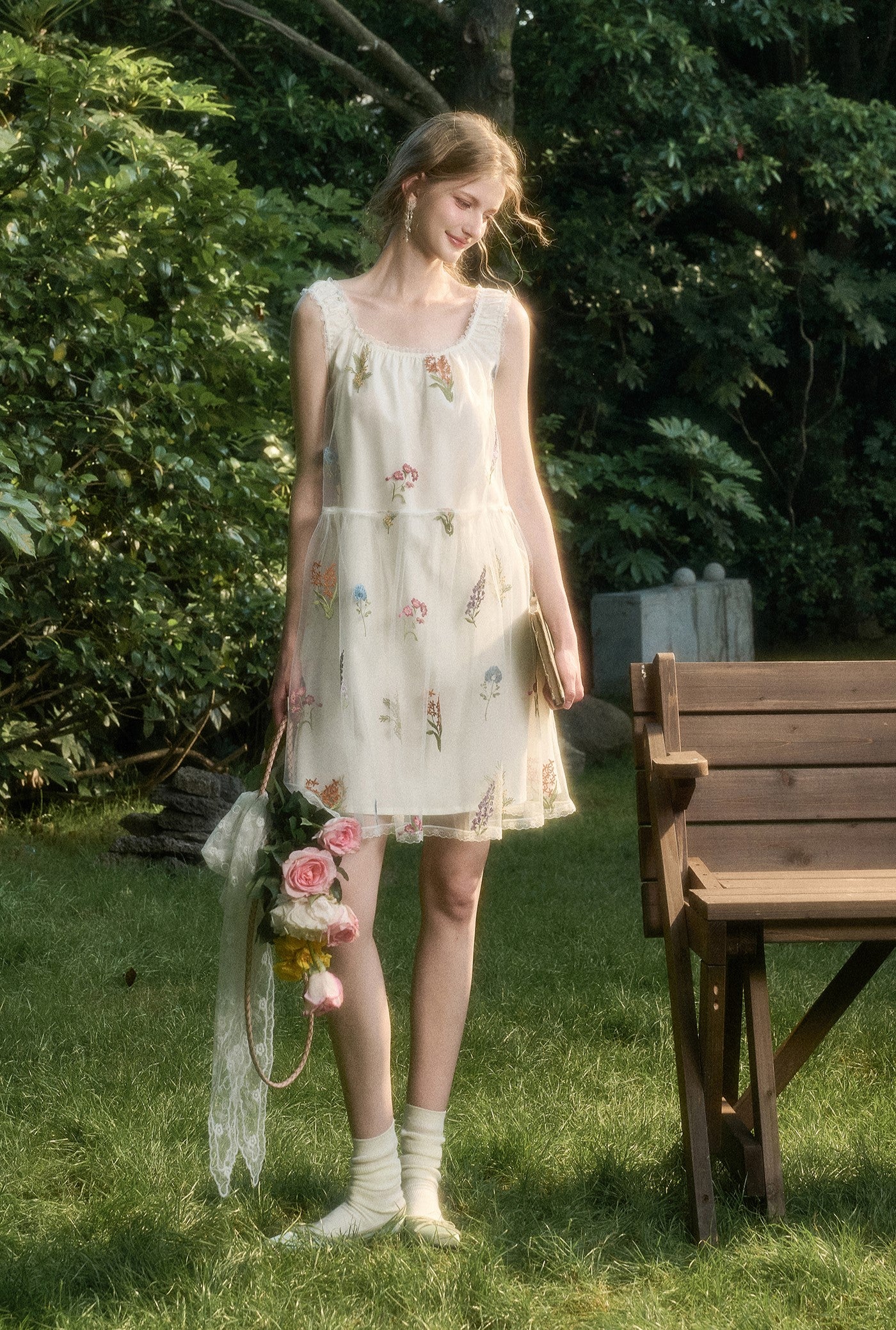 Tulle Flowing Flowers Embroidery Dress GRO0167