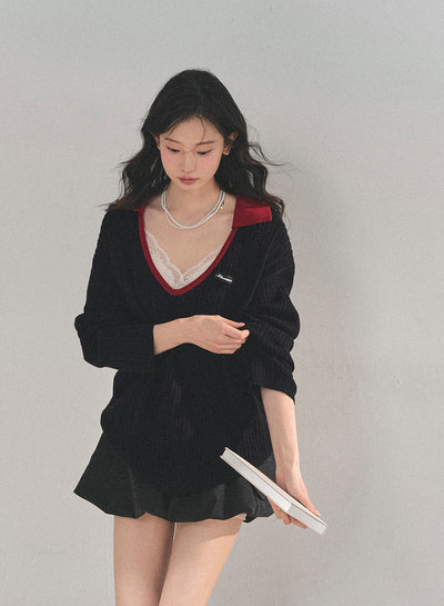 Large V-neck Casual Sweater DIA0726