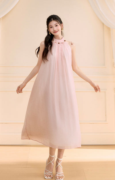 Halter Neck Beaded A-line Long Dress OSH0171