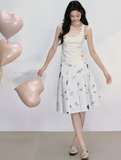 Flower A-line Pleated Skirt FRA0407