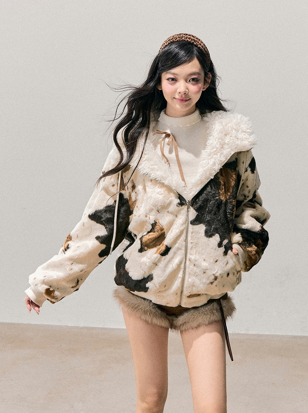 Marble Color Fur Coat DIA0749