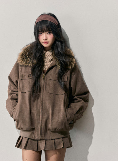 Brown Quilted Jacket/Pleated Skirt DIA0724