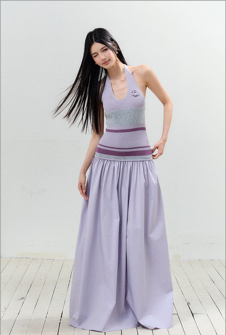 Bright Silk Halter Neck Backless Dress AGM0152