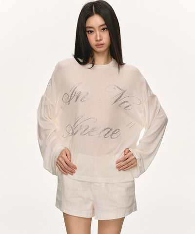 Letter Print White Long-sleeved T-shirt ANA0068