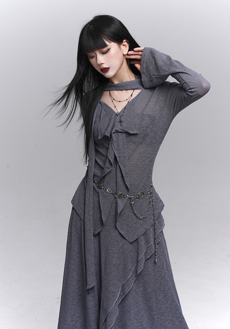 Simple High-End V-neck Top/Skirt LAD0222