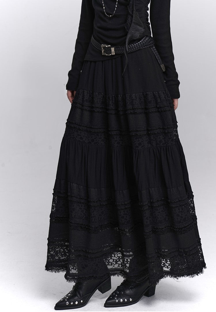 Black Lace A-line Long Skirt LAD0235