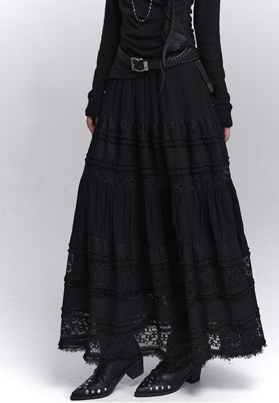 Black Lace A-line Long Skirt LAD0235