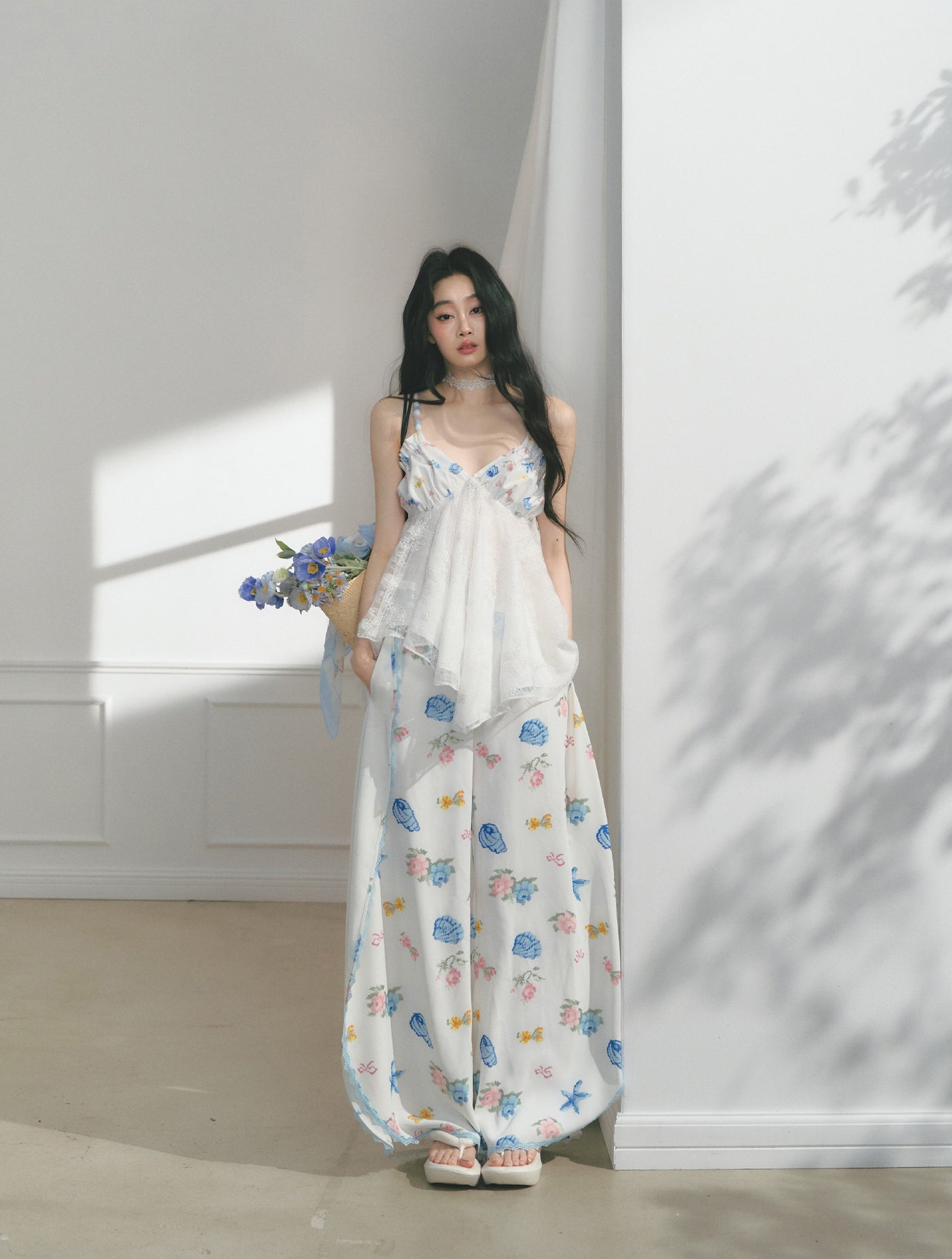 Floral Print Edge Lace Wide-Leg Pants SAL0176