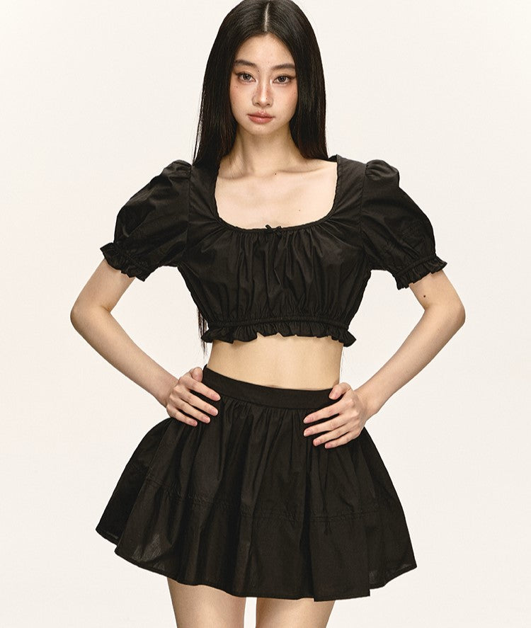 Puff Sleeve Shirt/High Waist Skirt ANA0032