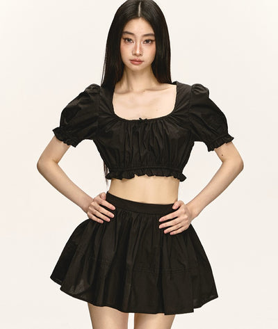 Puff Sleeve Shirt/High Waist Skirt ANA0032