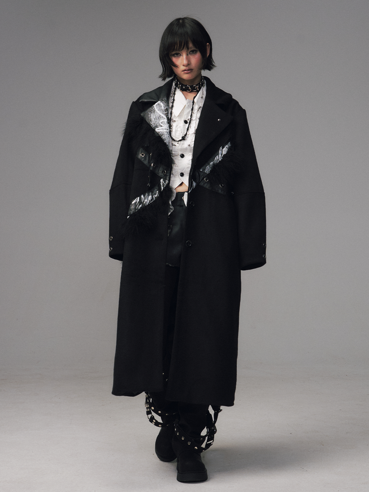 Punk Rock Print Patchwork Long Coat FRU0132