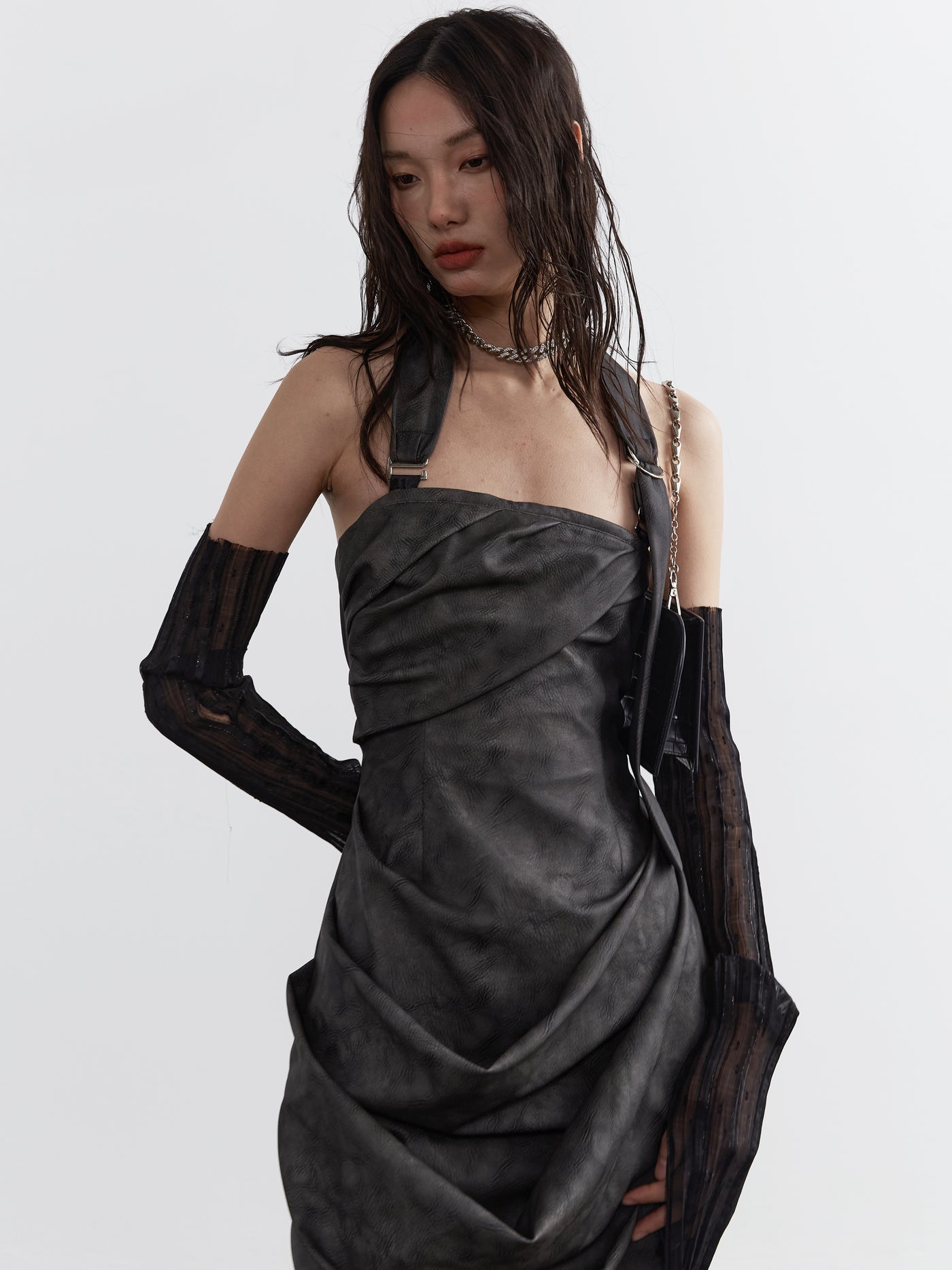 Dark Punk Leather Halterneck Dress JNY0113