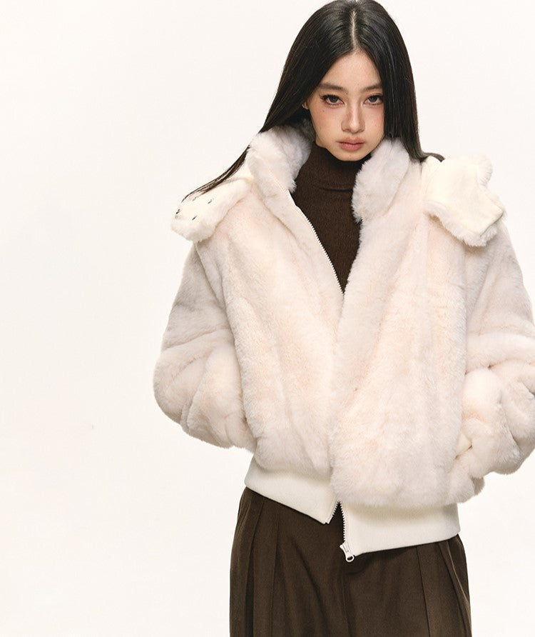 White Eco-friendly Fur Hooded Coat ANA0087