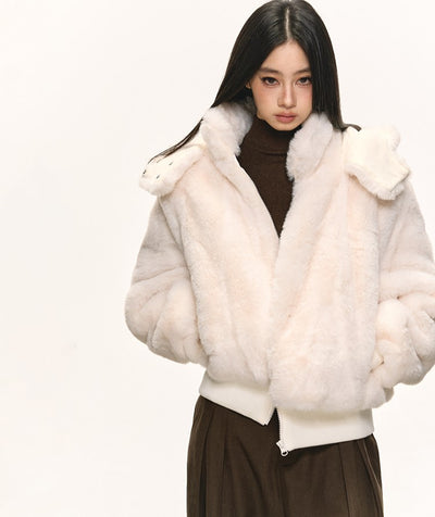 White Eco-friendly Fur Hooded Coat ANA0087