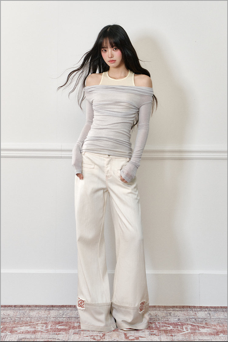 Fake Two-piece Off-shoulder T-shirt AGM0179