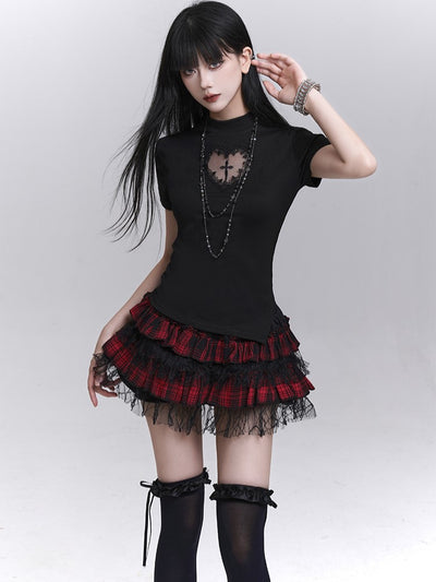 Puff Cake Plaid Miniskirt LAD0198