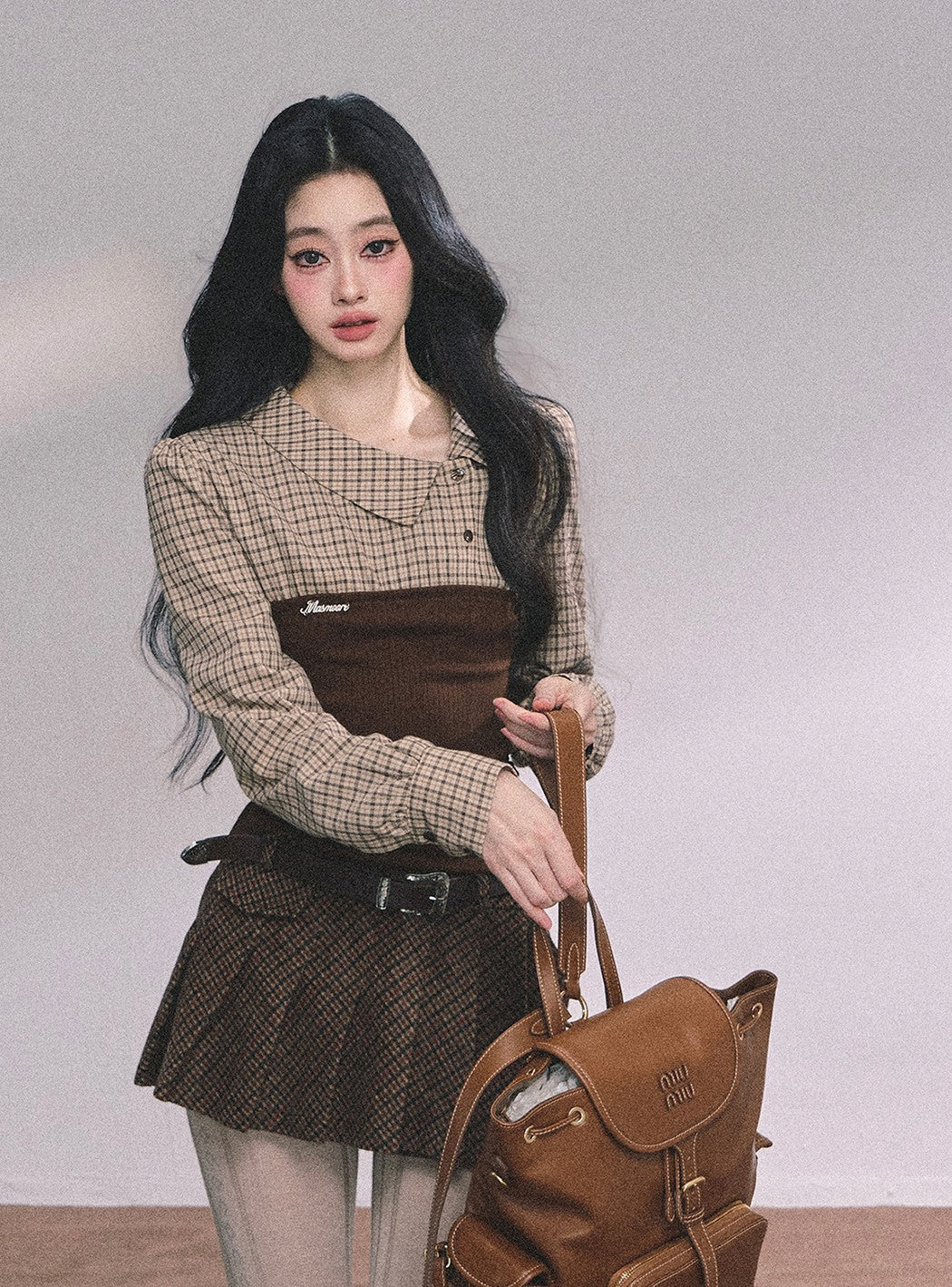 Fake Two-piece Knitted Plaid Shirt DIA0618