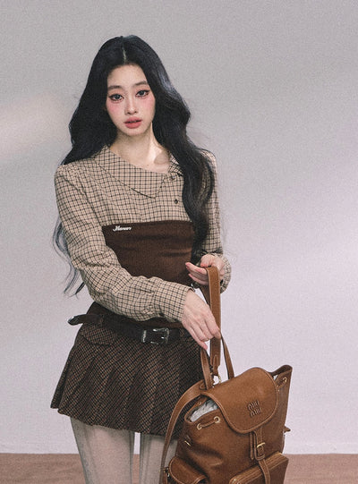 Fake Two-piece Knitted Plaid Shirt DIA0618