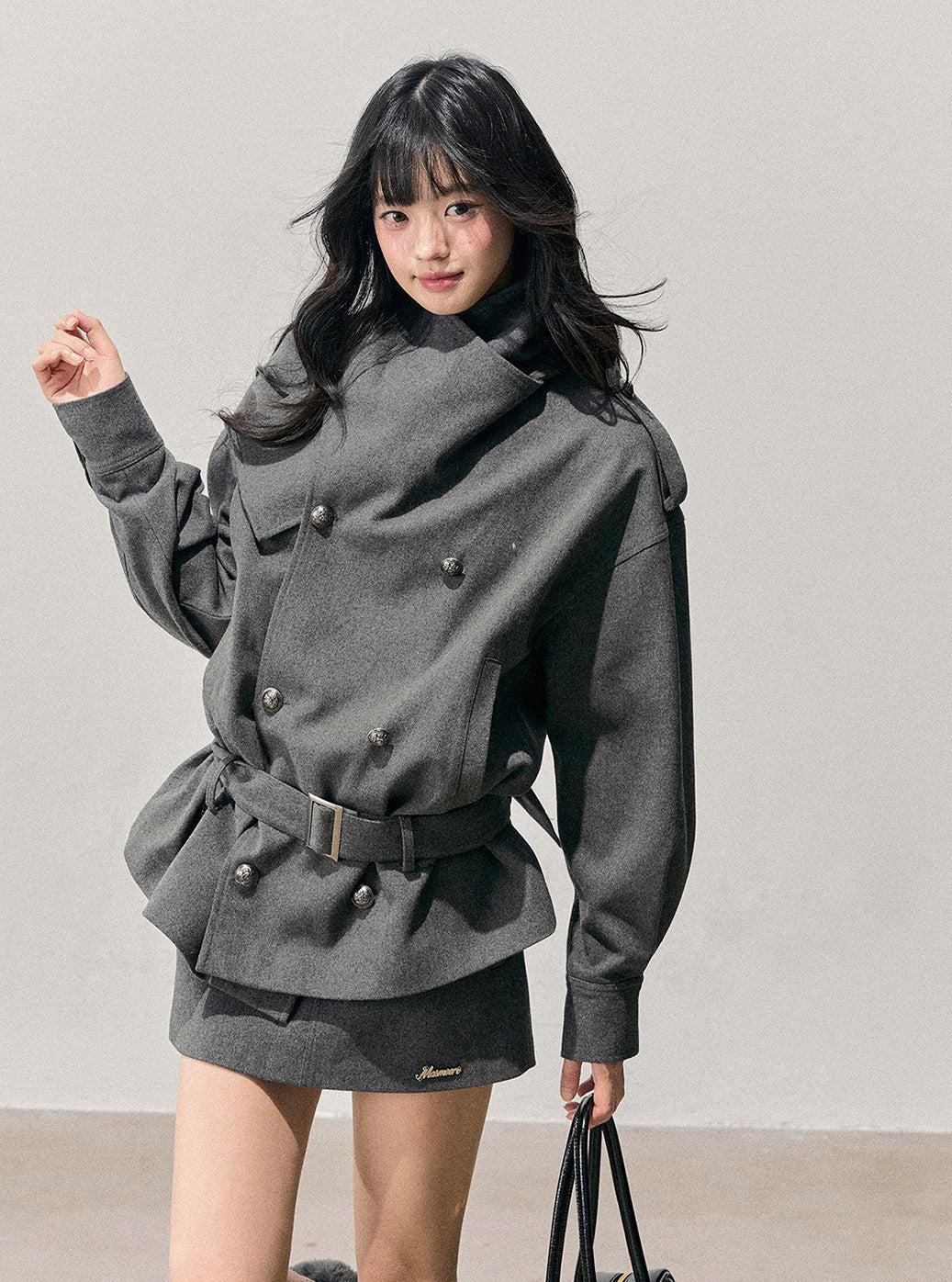 Grey Hepburn Style Belt Coat/Skirt DIA0711