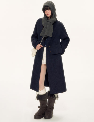 Navy High-end Wool Long Coat WEE0093