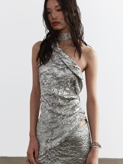 Metallic Satin Pressed Textured Two-piece Dress JNY0120