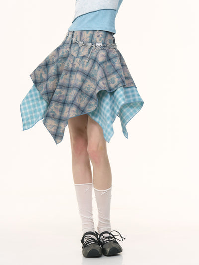 Irregular Tie-dyed Plaid Skirt ZIZ0258
