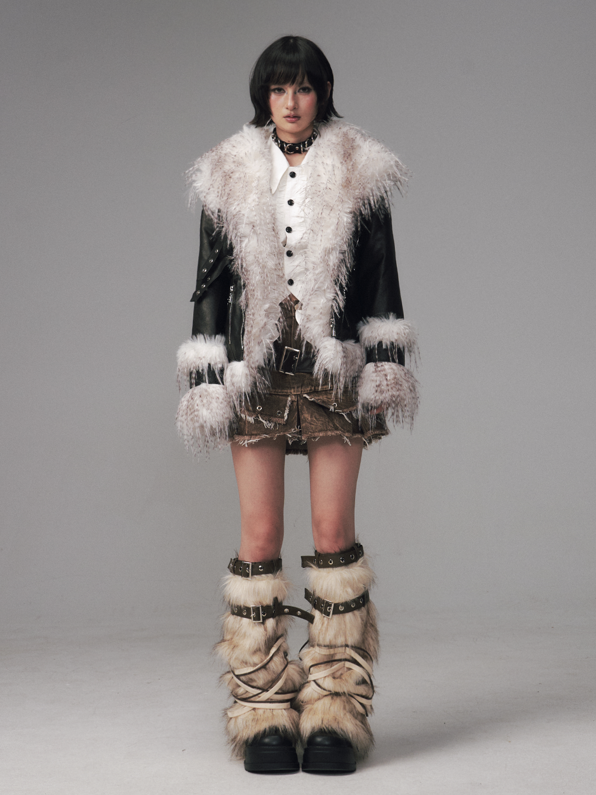 Large Fur Collar Short Coat FRU0129