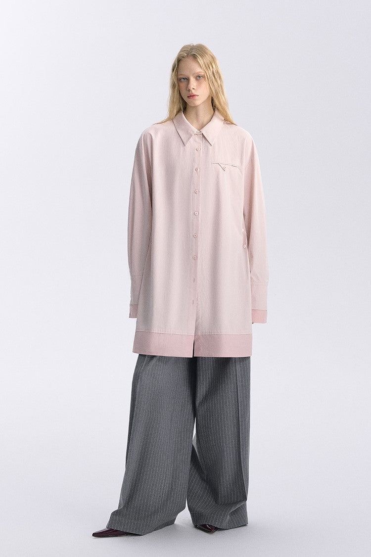 Pink Long-sleeved Waist Long Shirt BYW0034