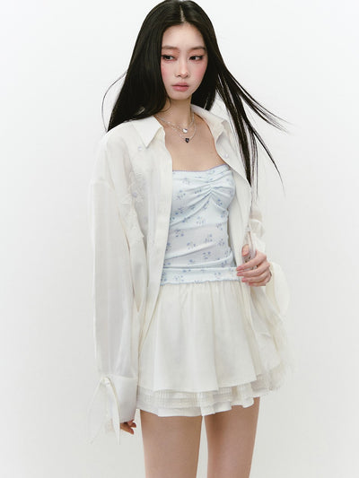 Mesh Lace Stitching Beads Shirt VIA0239
