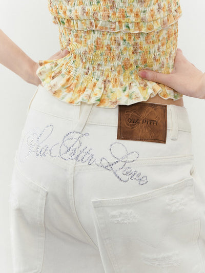 Large Hole Casual Rhinestone Jeans VIA0275