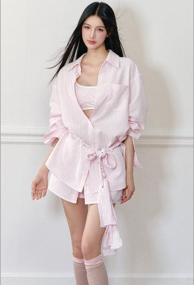 Braided Rope Striped Shirt/Camisole/Shorts AGM0170