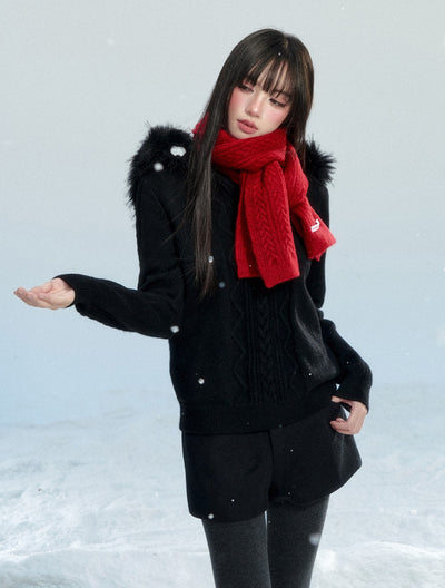 Cable Knit Detachable Collar Jacket FRA0468