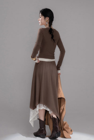 White Milk Coffee Contrast Top+Skirt COT0359