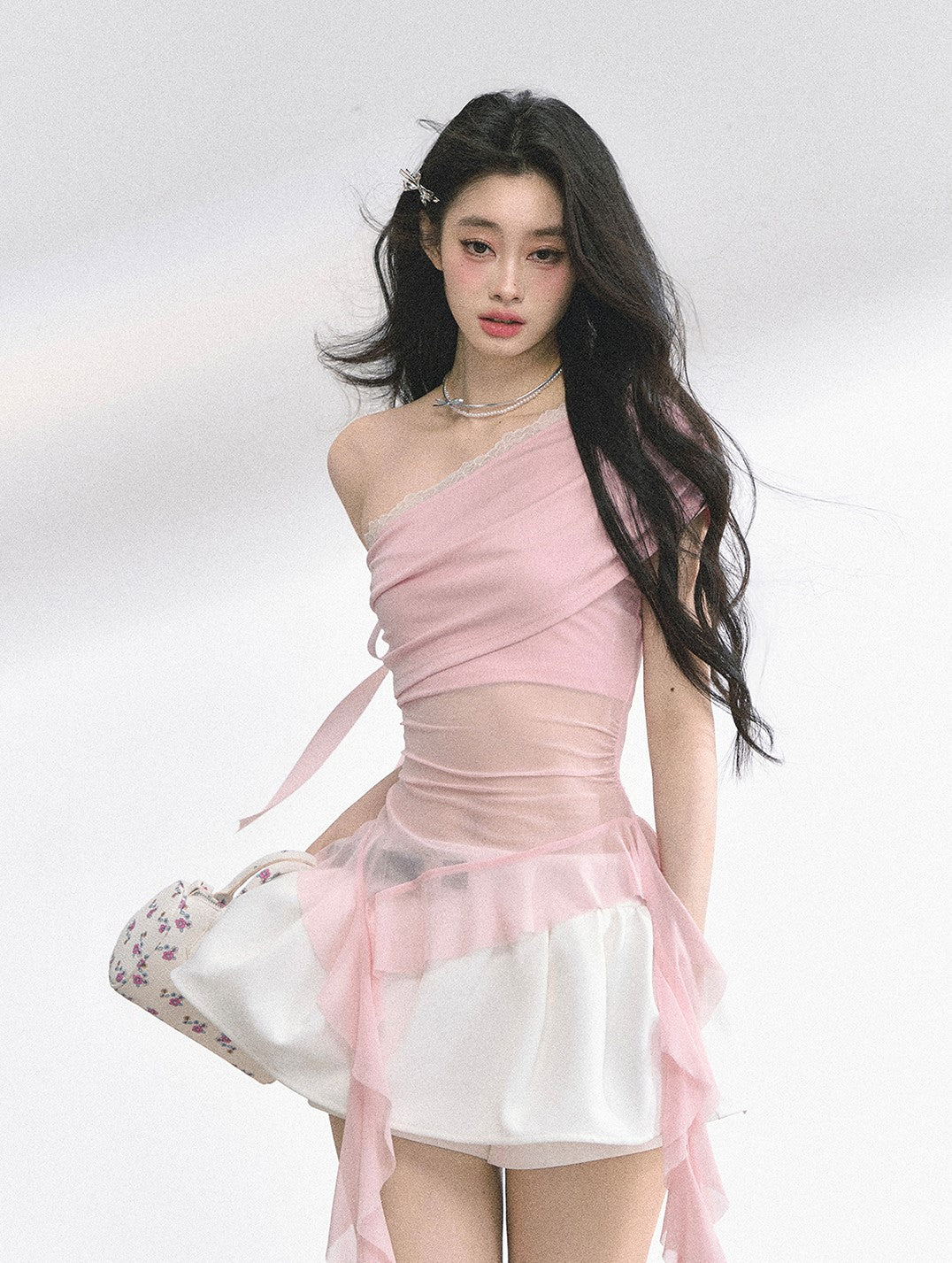 Off-shoulder Transparent Mesh Top DIA0510
